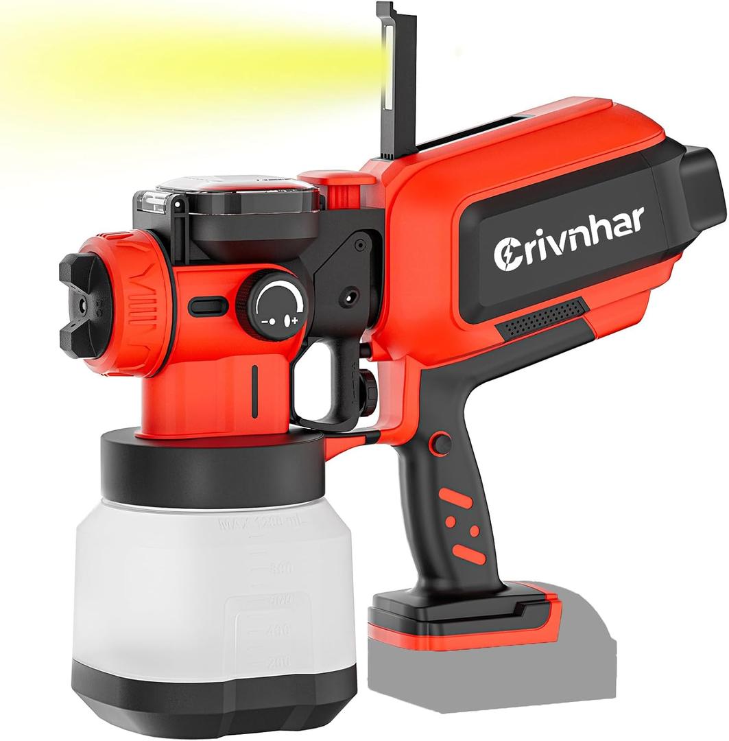 Cordless Paint Sprayer 70000RPM Compatible for Milwaukee 18V Battery, 1200mL Handheld HVLP AUTO Paint Sprayer with Brushless Motor for Home Furniture Deck Ceiling Cabinets Fence Door(No Battery)