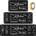 Bencailor 3 Pieces Kitchen Rugs Set Non Slip Washable Kitchen Mats Farmhouse Welcome Door Mat Floor Rugs Absorbent for Home Laundry Living Room and Hallway,3 Sizes(Classic Black)