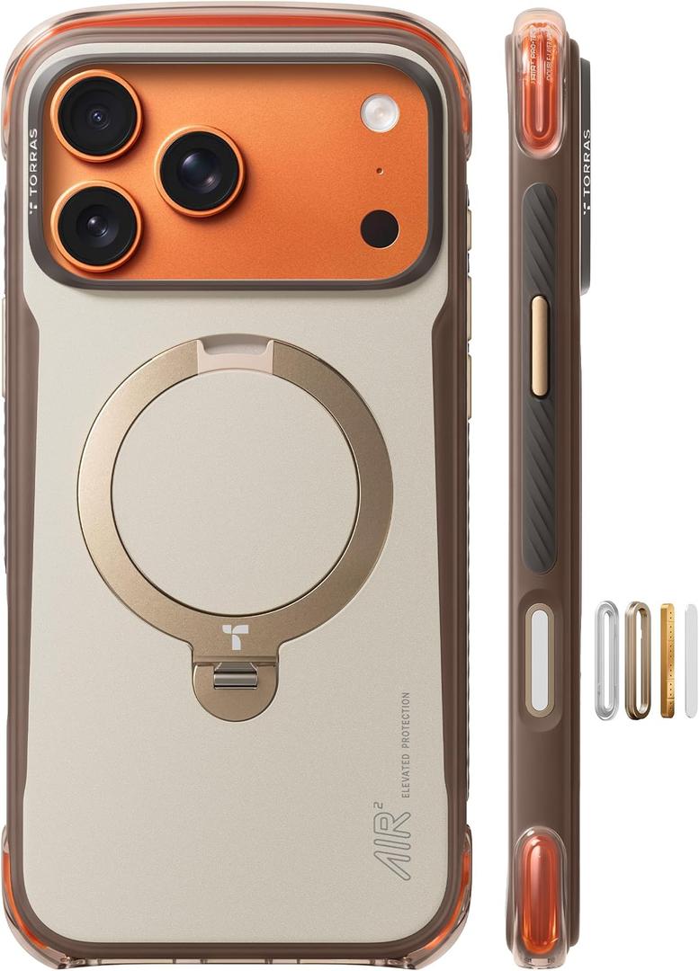 TORRAS Ostand Q3 Air Pro for iPhone 17 Pro Max Case, 360 Magnetic Stand, Fit for MagSafe, Dual Airbag Protection, Anti-Slip Shockproof Phone Case for iPhone 17 Pro Max, Brown