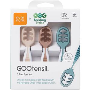 NumNum Baby Spoons Set, Feeding Littles x Silicone Pre-Spoon GOOtensils for Baby Led Weaning, Self-Feeding & Teething, First Stage Toddler Utensils for Ages 6+ Months, 3-Pack, BPA-Free (Neutrals)