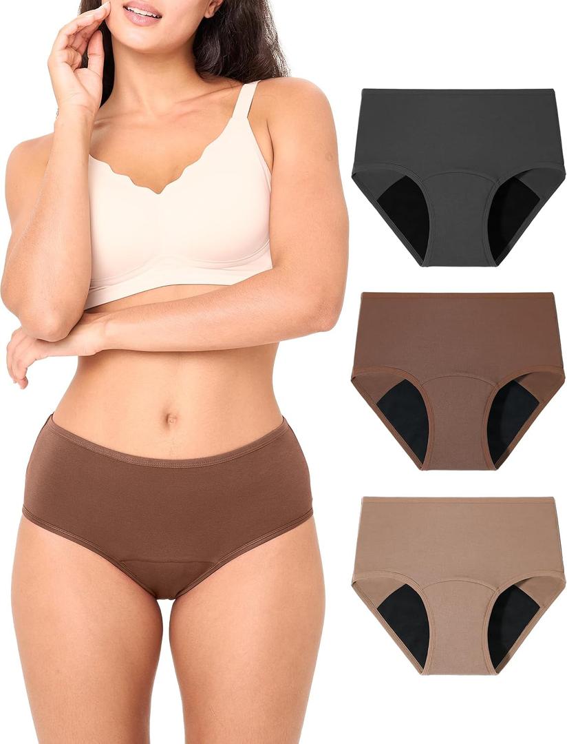 BAMBOO COOL Womens Period Underwear High Waisted Leakproof Postpartum Maternity Panties Soft Breathable Absorbent,3 Pack (M)