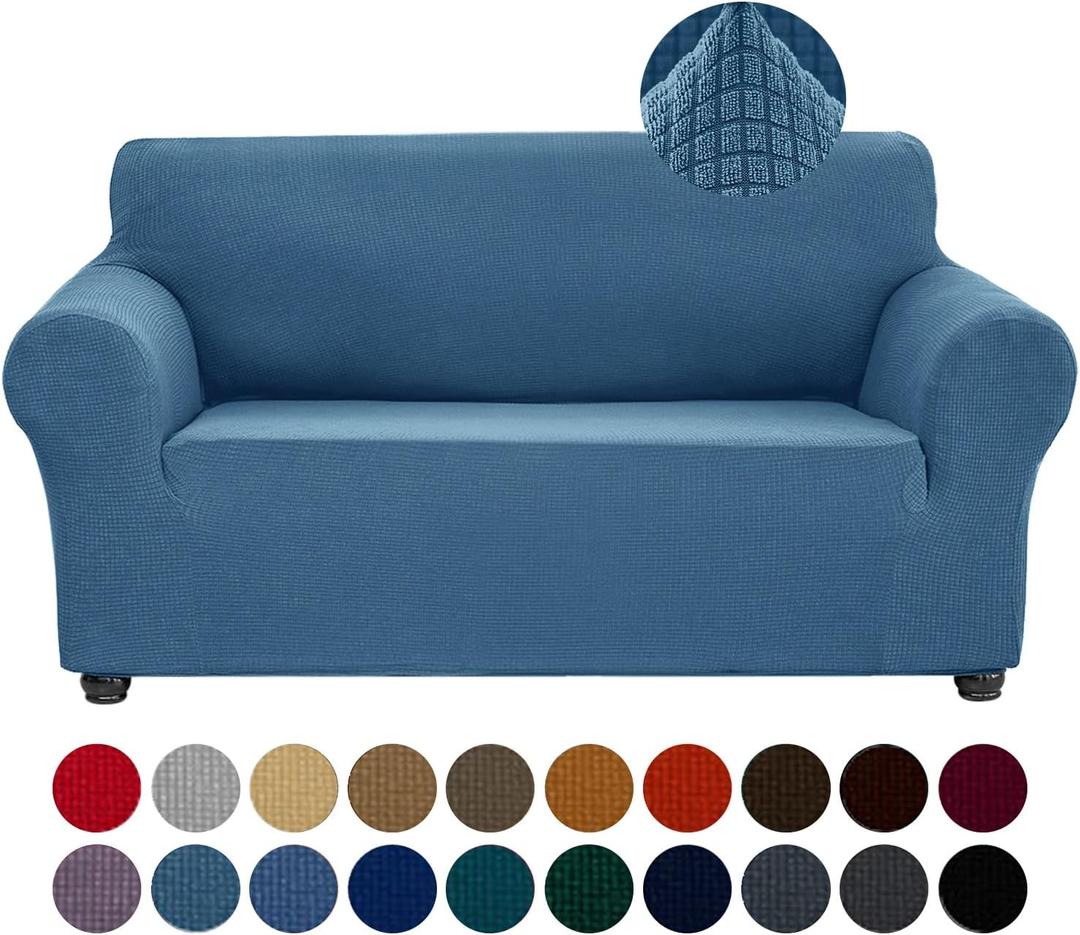 Joccun Stretch Loveseat Couch Cover Slipcover, 1-Piece Sofa Cover for 2 Cushion Couch Spandex Jacquard Washable Furniture Protector Cover for Living Room,Kids,PetsLoveseat,Niagara (Medium55"-78"))
