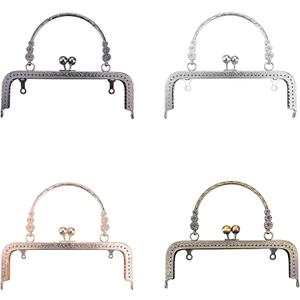Joy.Box 4pcs Clutch Square Embossed Metal Purse Frame Coin Bag Kiss Clasp Lock, Frame Coin Purse for Bag Sewing DIY Craft (Mixed color, 18CM)