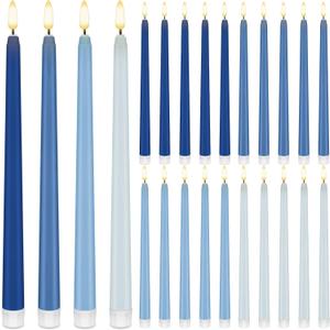 Baquler 24 Pcs 11'' Blue Flameless Taper Candles Battery Operated Candles LED Plastic Gradient Flickering Candlesticks for Wedding Church Dinner Home Christmas Party Decor