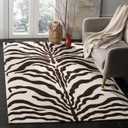 Zebra Rug for Living Room, Dining Room, Bedroom - Cambridge Collection, Short Pile, Ivory and Brown, Size: 20x30