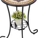 VCUTEKA Outdoor Side Table Mosaic Patio Table Accent Tables Mosaic Tile Top Metal Frame Small End Tables Porch Beach Patio Garden Balcony Tan