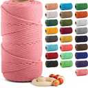 Macrame Cotton Cord 5mm x 109 Yards, ZUEXT 100% Natural Handmade Colorful 4 Strands Twisted Braided Cotton Rope for Wall Hanging Plant Hangers Gift Wrapping Tapestry DIY Crafts(100m, Deep Pink)