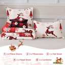 Christmas Comforter Set Queen Size 7 Pieces, Red Reindeer Snowflake Bed in A Bag, Reversible Red and Black Check Comforter with Sheet Set, Soft Polyester Bedding Set