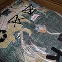 Deerly Green Large Washable Living Room Rugs 9x12 Boho Vintage Area Rug Indoor Bedroom Carpet with Non Slip Rubber Backing for Under Dining Table Office Farmhouse, Green/Multi