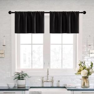 XTMYI 18 Inch Curtains Valances for Windows 2 Pack Rod Pocket Waterproof Curtains for Bathroom Window Small Basement,Black