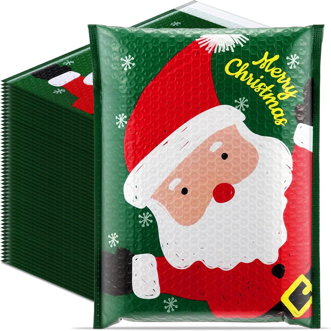 30 Pcs Large Christmas Poly Bubble Mailers 10 x 13 Inch Christmas Padded Envelopes Self Adhesive Retailer Xmas Holiday Shipping Bags for Small Business Gift Packaging (Santa Claus)