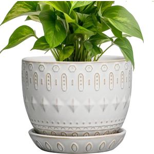 G EPGardening Ceramic Plant Pot - Succulent Pots with Drainage Hole and Saucer 5 Inch Planter for Indoor Plants Outdoor Decorative Round Flower Pot White