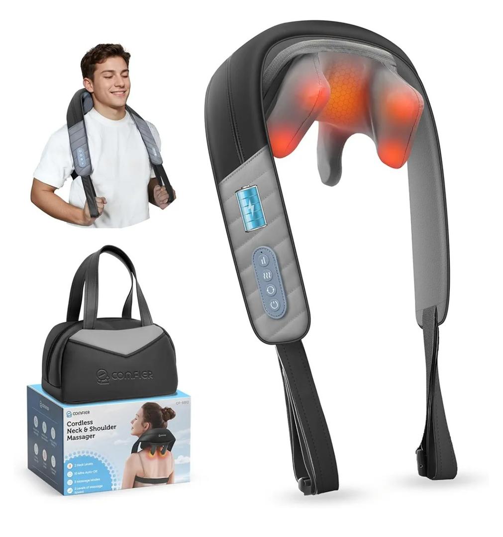 COMFIER 4D Neck Massager for Pain Relief Deep Tissue,Hands-Free Massager for Neck and Shoulder Pain, Wireless Back Massager with Storage Bag, Gift for Mom Dad Women Men