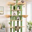 Globlazer Big Cactus Cat Tower for Indoor Cats, 80inch Cat Tower for Multiple Adult Cats XXL Cat Tree with Scratching Post, Hammock, 3 Perches, 2 Condos, 2 Hanging Basket, F80, Green