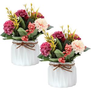 2 PCS Mini Hygrangea Artificial Flowers in Vase, Small Centerpiece Table Decorations - Fake Plant in Vase, Faux Hydrangea Flower Decor for Home, Wedding, Office and Party