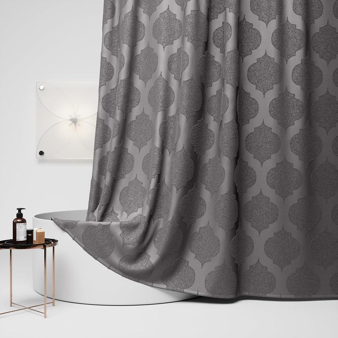 Boho Farmhouse Shower Curtain Charcoal Grey 72x72 Inch Plush Texture Bathroom Decor Hotel-Grade Fabric Waterproof Reinforced Grommets