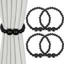 Magnetic Curtain Tiebacks, 4 Pack Curtain Holdbacks for Draperies, Wood Bead Curtain Tiebacks, Elegant Curtain Tie Backs for Bedroom Decor, Boho Room Decor, Nursery Decor, Farmhouse Decor (Black)