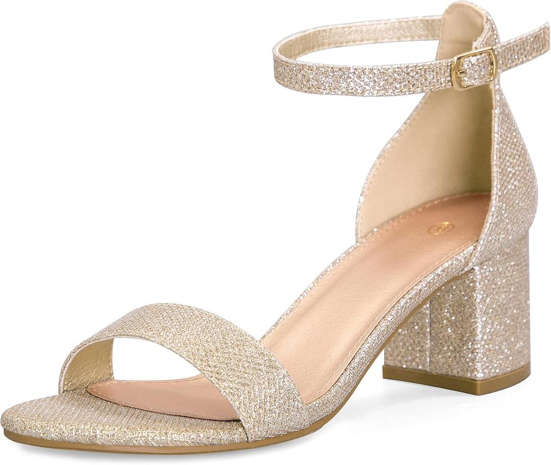 mysoft Women's Chunky Low Heels Open Toe Block Heeled Dress Ankle Strap Pump Wedding Sandals (8.5, Gold Glitter)