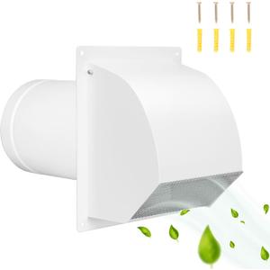 8 Inch Hooded Wall Vent with Screen& Damper,Arc-Shaped Wall Exhaust Vent Cover Cap Suit for Residential Housing,Kitchen Rangeand Outside Air Exhaust,Galvanized Steel,White