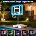 Solar Pool Basketball Hoop Poolside, 4.1-4.8Ft Adjustable Height, 32" Backboard Pool Basketball Goal with Bright Colorful LED Light, Rust-Proof Poolside Basketball with 2 Ball & Pump for Inground Pool