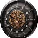 HOIBAI Large Wall Clock for Living Room Decor 36 Inch,Vintage Wood Black