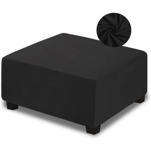 NeColorLife Velvet Ottoman Cover, Stretchable Footrest Slipcover with Elastic Band, Thick Stool Cover for Rectangle or Square Storage Ottoman (Large, Black)
