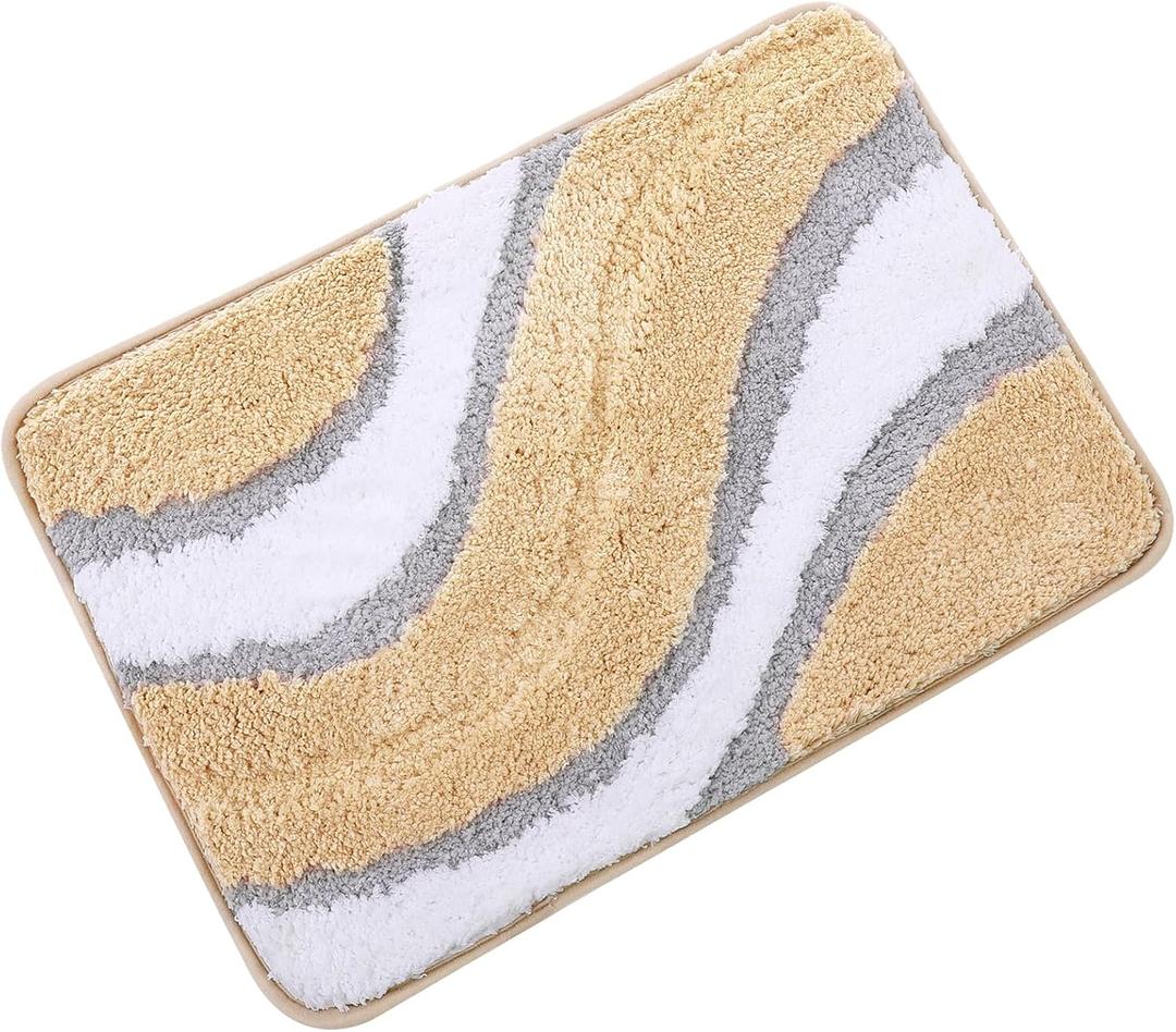 KAMA BRIDAL Microfiber Bath Mat Non-Slip Bathroom Floor Rugs Fast Water Absorbent Shower Mat Ultra Soft Bath Rug Anti-Slip Backing Machine Wash Beige 12x18