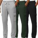 Real Essentials 3 Pack: Men's Tech Fleece Open Bottom Cargo Sweatpants with Pockets (X-Large)