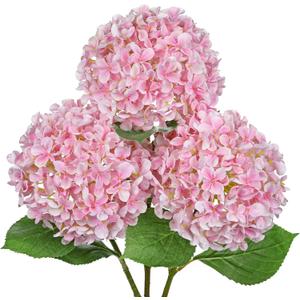 26" Artificial Hydrangea Flower with 6.6" Large Bloom, Realistic Gradient Silk Flowers, Faux Hydrangeas for Home Wedding Centerpiece Decor, Big Petal Fake Floral Arrangement, Indoor Outdoor Display (3PCS, Pink)
