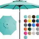 JEAREY 9' 2-Tiers Patio Umbrellas Outdoor Table Market Umbrella w/Push Button Tilt/Crank, 8 Sturdy Ribs, UV Protection Waterproof Sunproof(Teal)