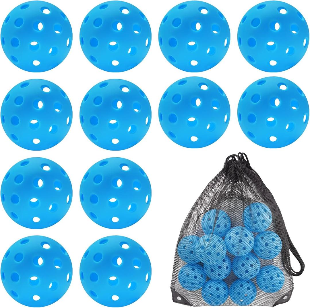 12 Pack Sukeen Outdoor Pickleball Balls with Mesh Bag, 40 Holes Pickleball Balls Outdoor, High Bounce Pickle Balls for All Style Pickleball Paddles (Blue)