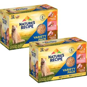 Natures Recipe Chicken, Salmon and Turkey Recipes Variety Pack Wet Dog Food, 12-2.75 oz. Cups, 2 Count, Best Before Jul. 31, 2027