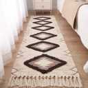 Boho Runner Rug 2'x6', Washable Hallway Farmhouse Area Rug, Kitchen Floor Mat with Tassels, Tufted Cotton Woven Entryway Carpet, Brown