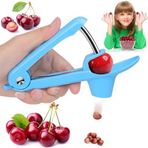 Cherry Pitter Olive Pitter Tool, Cherry Pitter Remover, Fruit Pit Core Remover with Space-Saving Lock Design for Make Fresh Cherry Dishes, Cherry Pie and Jam and Cocktail Cherries (Blue)