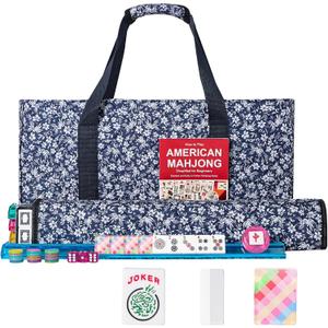 American Mahjong Set,166 Quality Acrylic Tiles with Colorful Prints, 4 All-in-One Color Rack/Pushers, Complete Mahjong Game Set with Floral Blue Carrying Bag American Mahjong Set,166 Quality Acrylic Tiles with Colorful Prints, 4 All-in-One Color Rack/Pushers, Complete Mahjong Game Set with Floral Blue Carrying Bag
