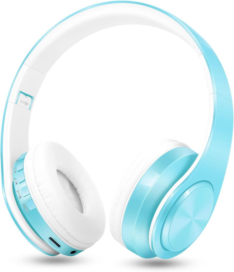 RAT TAIL V5.0 Bluetooth Headphones Over-Ear, Foldable Wireless and Wired Stereo Headset Micro SD/TF, FM for Cell Phone,PC,Soft Earmuffs &Light Weight for Prolonged Wearing (Blue)