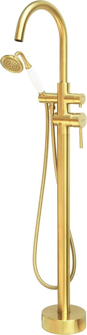 Freestanding Bathtub Faucet Brushed Gold Floor Mount Tub Filler Faucets High Flow 11.9GAL with Handheld Shower Spayer RIGOBAL
