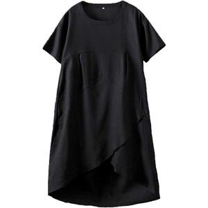 Tebreux Women's Linen Midi Dress Oversized Short Sleeve Sundress Baggy Tunic Dresses.4XL.