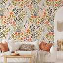 Floral Peel and Stick Wallpaper Colorful Boho Green Leaf Removable Contact Paper Modern Botanical Self Adhesive Wallpaper for Bedroom Living Room Drawers Cabinets 17.7in x 9.8ft