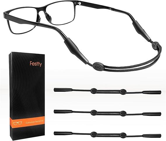 Glasses Strap Sports 3 pcs, Eyeglasses Strap Holder for Kids Women Men, Adjustable Sunglasses lanyard string chain，Reading eye glasses holders around neck, Eyewear Retainer (Black)
