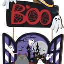 Halloween Door Decoration,Halloween Black Cat Door Sign,Bats Black Cat Wall Decor,Haunted House Wall Hanging Ghost,Spider Web Boo Ghost Wall Plaque for Outdoor Indoor Porch Yard Home Party