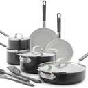 GreenPan x Bobby Flay 13 Piece Nonstick Cookware Pots and Pans Set, PFAS-Free Diamond Ceramic, Induction Suitable, Easy Clean Dishwasher & Oven Safe, Stay-Cool Silicone Handles, Glass Lids, Graphite