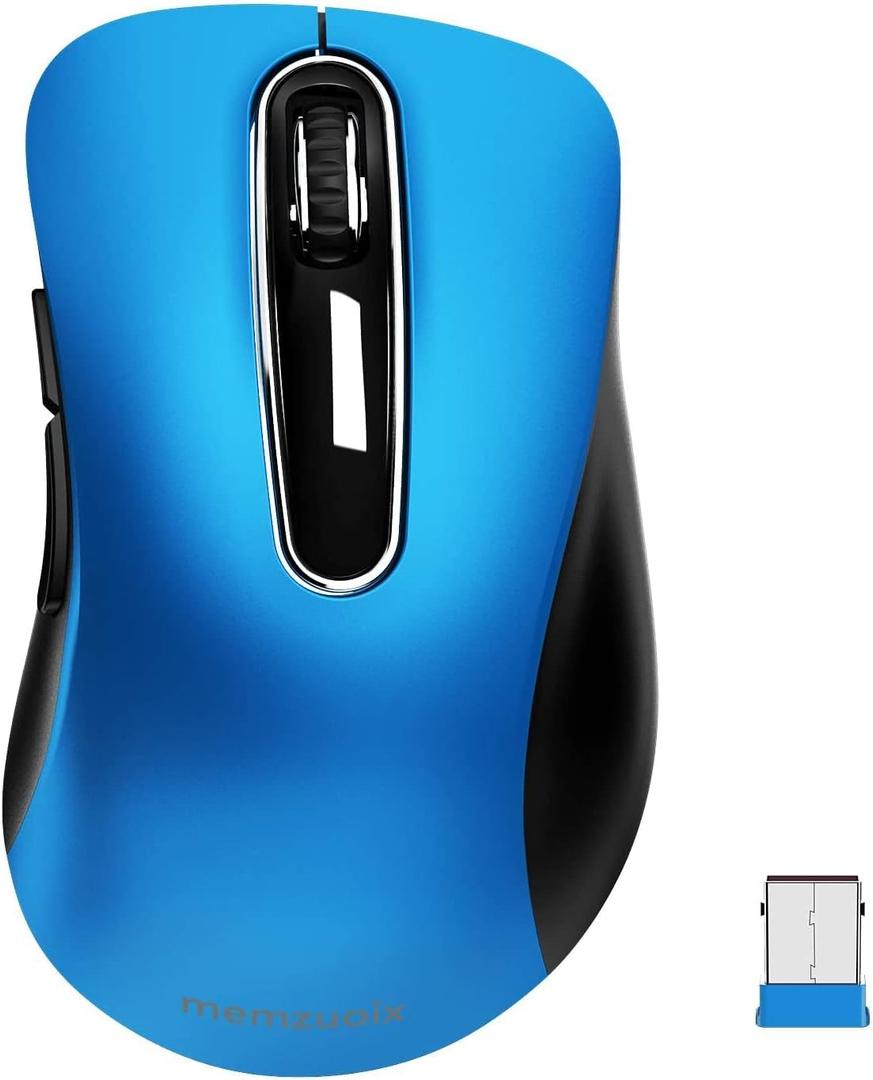 Memzuoix 2.4G Portable Wireless Mouse, 1400 DPI Mobile Optical Cordless Mice with USB Receiver for Computer, Laptop, PC, Desktop, MacBook, 5 Buttons, Blue