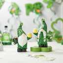 St Patrick's Day Gnomes Decor, 2Pcs Resin Leprechaun Figurines with Pot of Gold, Shamrock for Mantle, Small Lucky Couple Holiday Decorations, Party, Tiered Tray, Irish Home Decor (Green, White, and Black)