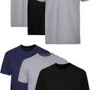 Hanes Men's Cotton, Moisture-Wicking Crew Tee Undershirts, Multi-Packs (Large, Black/Grey/Blue Assorted - 6 Pack)