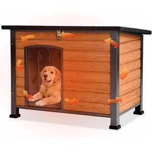 Large Outdoor Insulated Dog House Weatherproof Dog Kennel Indestructible Dog Shelter with Chew-Proof Full Metal Frame, Openable Roof for Small to Large Dog Breeds (33.5"L x 22"W x 25.2"H)