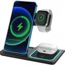 3-in-1 Wireless Charging Station Fast Wireless Charger for iPhone, Apple Watch & AirPods Foldable Charger Stand with Night Light 15W Qi Certified Charger Dock Type-C Cable Included