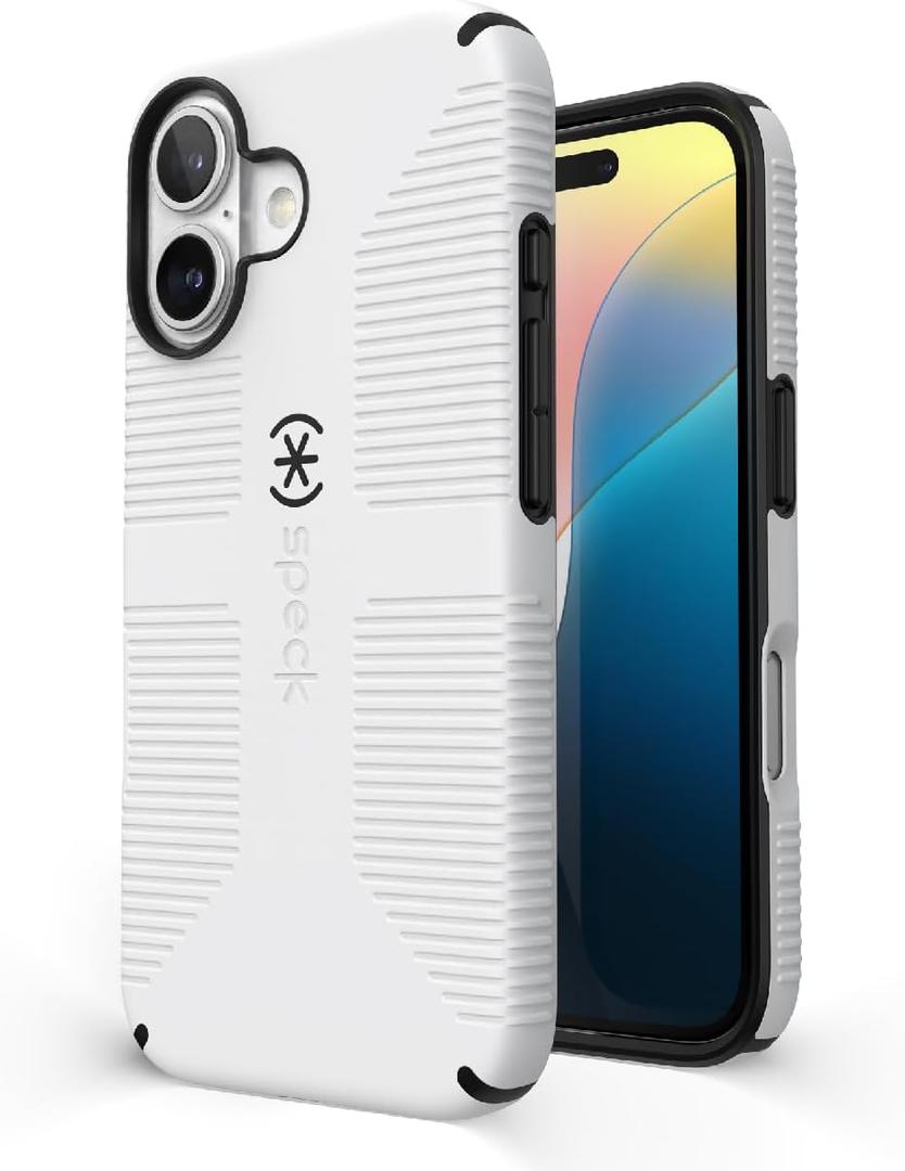Speck CandyShell Grip Case iPhone 16 - Slim MagSafe Case for Women and Men - White/Black