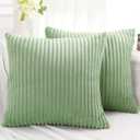 Simmore Decorative Throw Pillow Covers 18x18 Set of 2, Soft Plush Flannel Double-Sided Fluffy Couch Spring Pillow Covers for Sofa Living Room Home Decor, Sage Green (18" x 18" (Pack of 2))