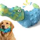 Dog Chew Toys for Aggressive Chewers, Tough Alligator Dog Toy, Rubber & Durable Nylon, Squeaky Toy for Small, Medium, Large Breeds, Teeth Cleaning, Interactive Dog Toy